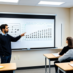Engaging Music Theory Class**
"A diverse group of students attentively engaged in a music theory class, fully clothed, appropriate attire. The instructor, a friendly looking man in his 30s, is pointing to a music staff displayed on a smartboard. The classroom is bright and modern, filled with instruments and comfortable seating. The scene emphasizes collaboration and active learning. safe for work, professional environment, perfect anatomy, correct proportions, well-formed hands, proper finger count, natural pose, high quality, family-friendly."
**