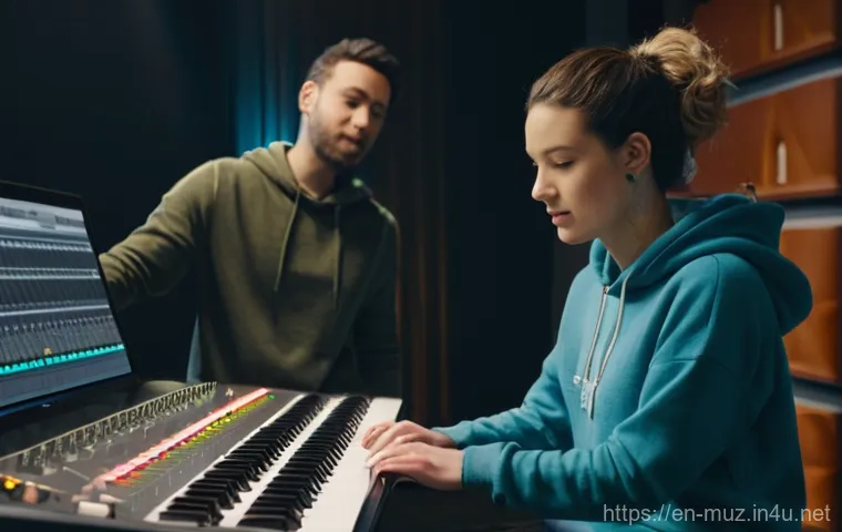 음악이론 시험과 실제 업무 비교 - **Prompt:** A dynamic, wide shot of a contemporary music producer in their home studio, deeply immer... 음악이론 시험과 실제 업무 비교 - **Prompt:** A dynamic, wide shot of a contemporary music producer in their home studio, deeply immer...